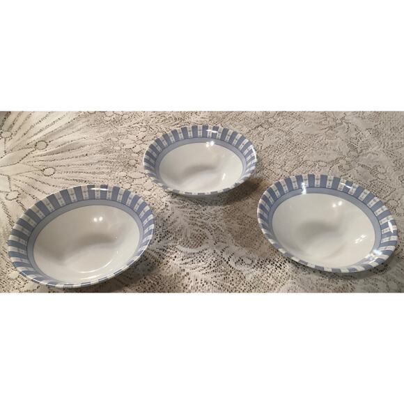 Martha Stewart Everyday Blue White "Garden Trellis" France 3 Soup/Cereal Bowls - Picture 3 of 8